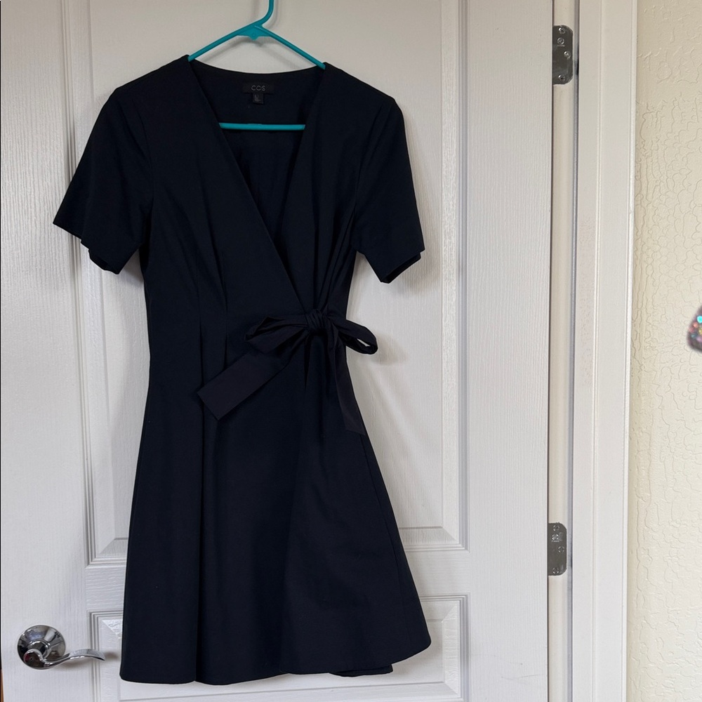 COS Navy Blue Textured Wrap Dress | Short Sleeve Minimalist A-Line - Picture 3 of 16